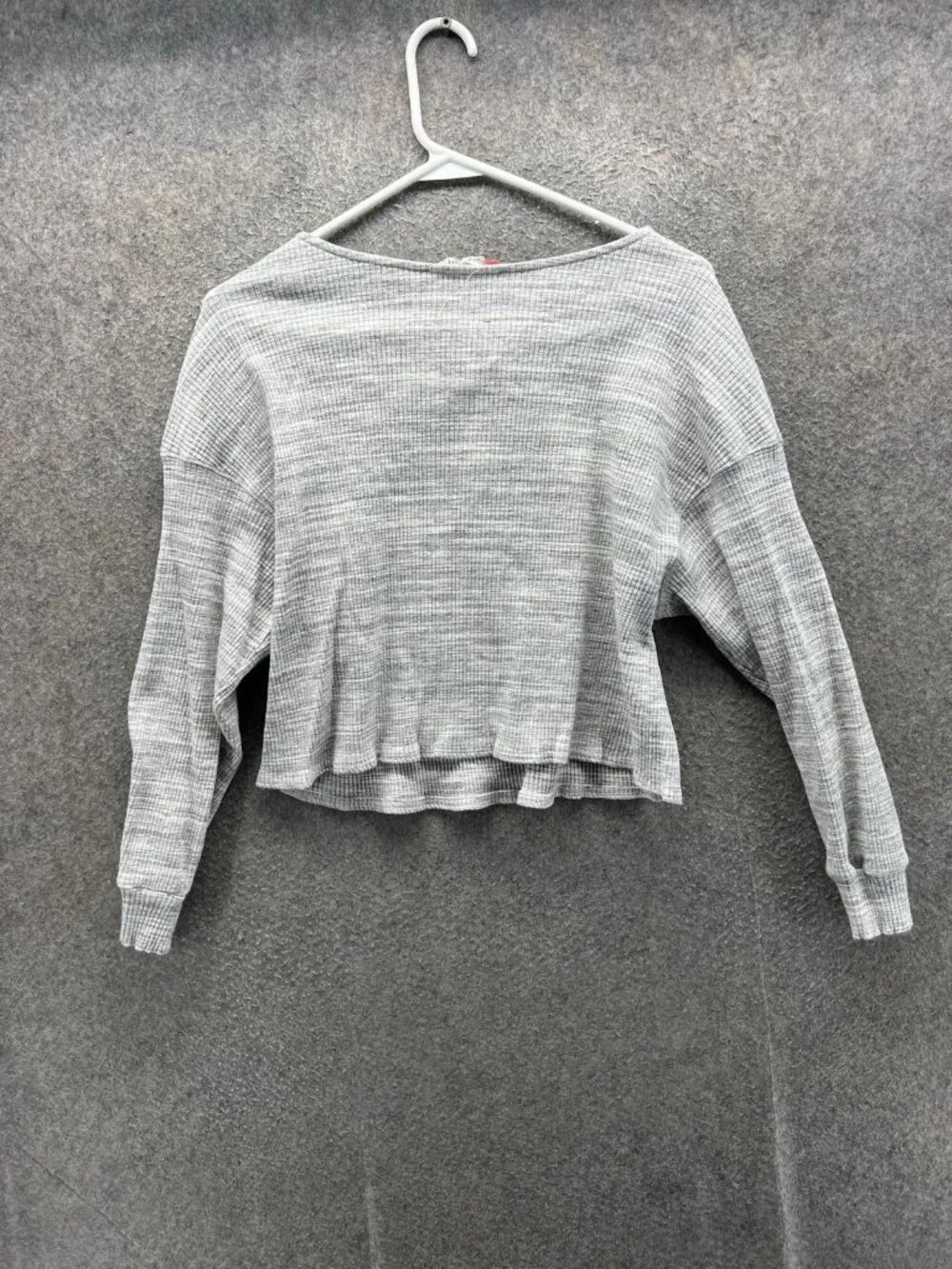 Free People Beach Shirt Women Medium Gray Cropped Henley Thermal Knit